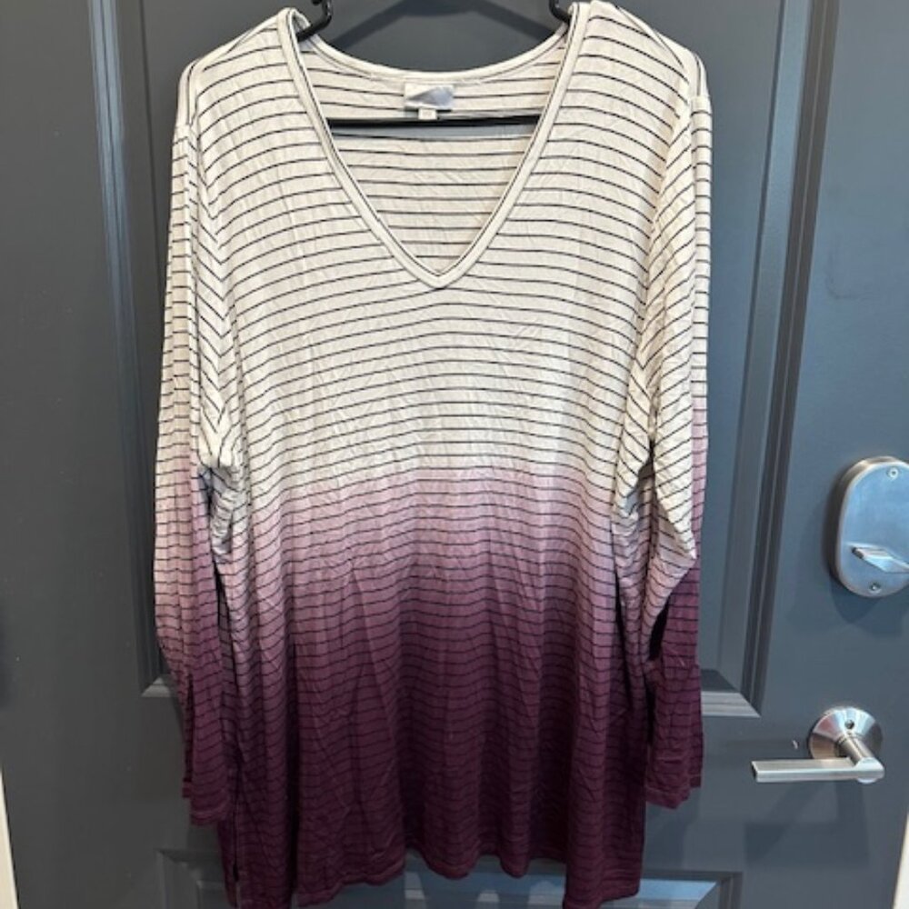 VIP Knits Women's 22/24 Purple & White Long Sleeve Blouse
